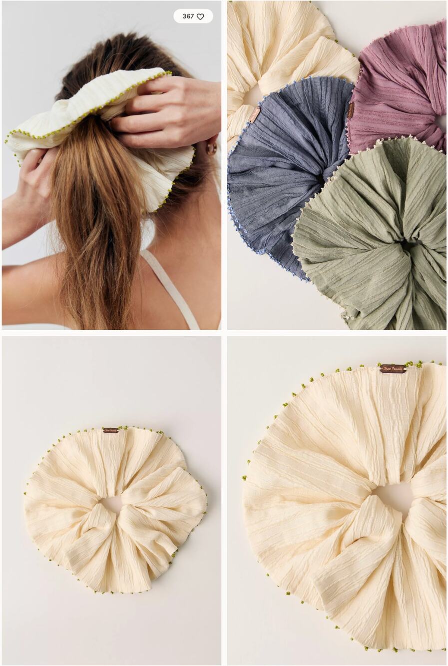 NWT Free People Calypso Beaded Trim Scrunchie | Cream